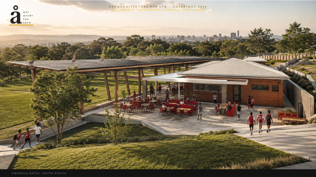 3D perspective of the cafeteria precinct
